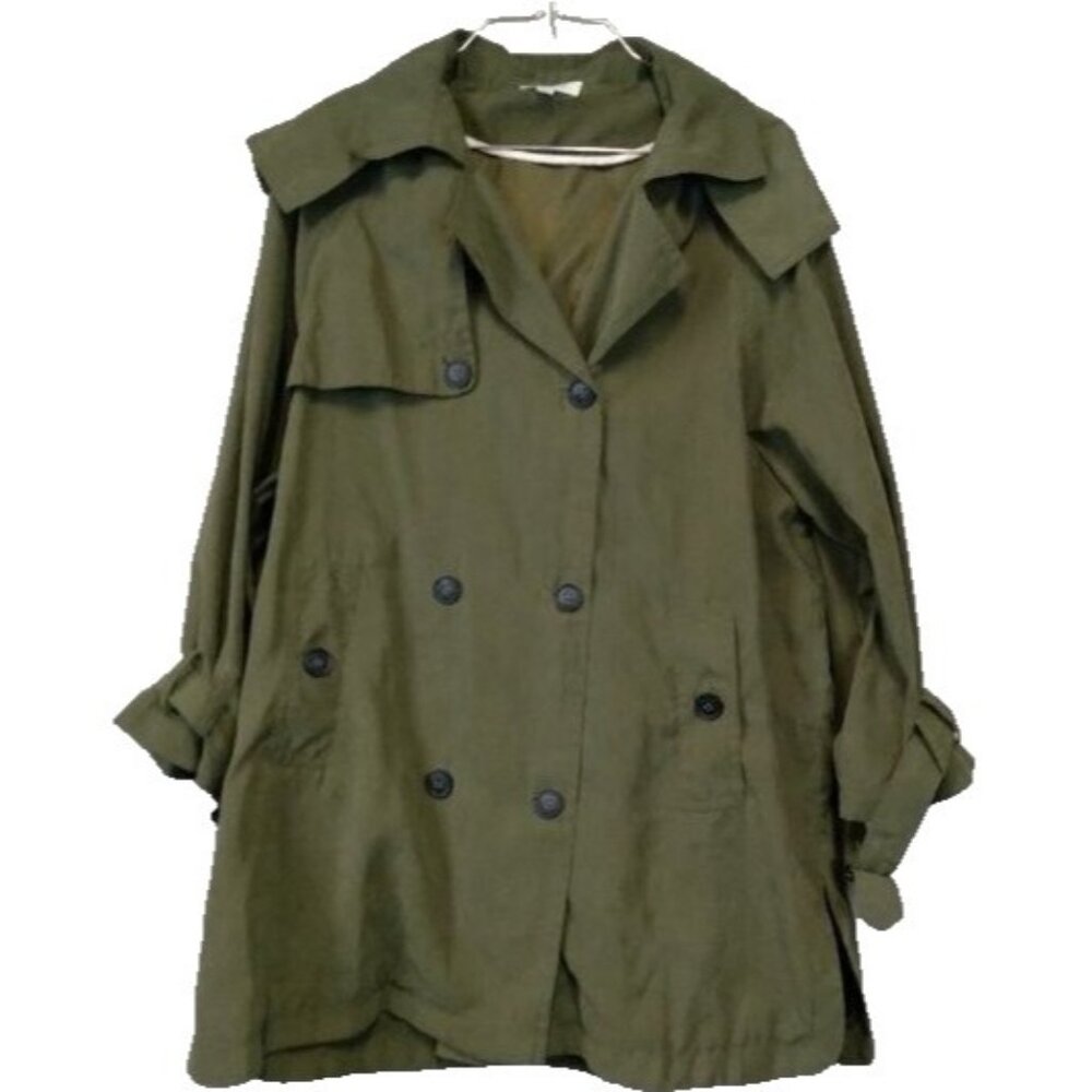 Umgee Womens Utility Jacket Size Small Olive Green Double Breasted Hooded‎ BOHO